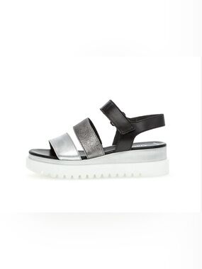 New Gabor Three Strap Quarter Strap Sandal in Black/Silver Size UK 7 (US 9.5)